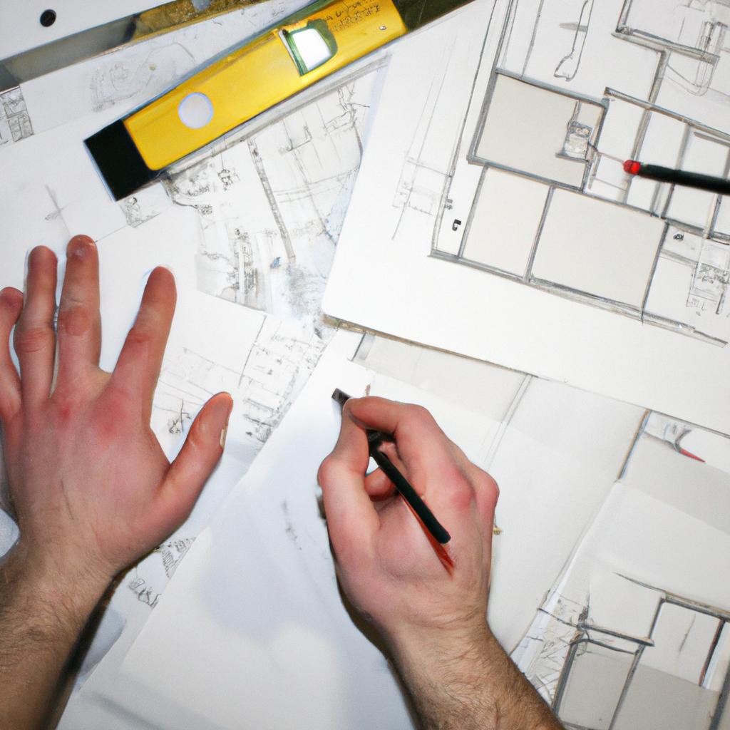 Person working with blueprints