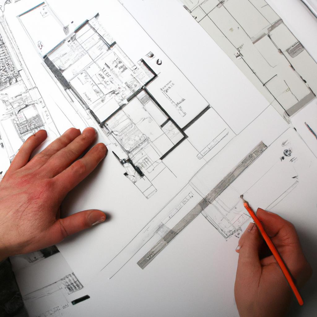 Person analyzing architectural blueprints