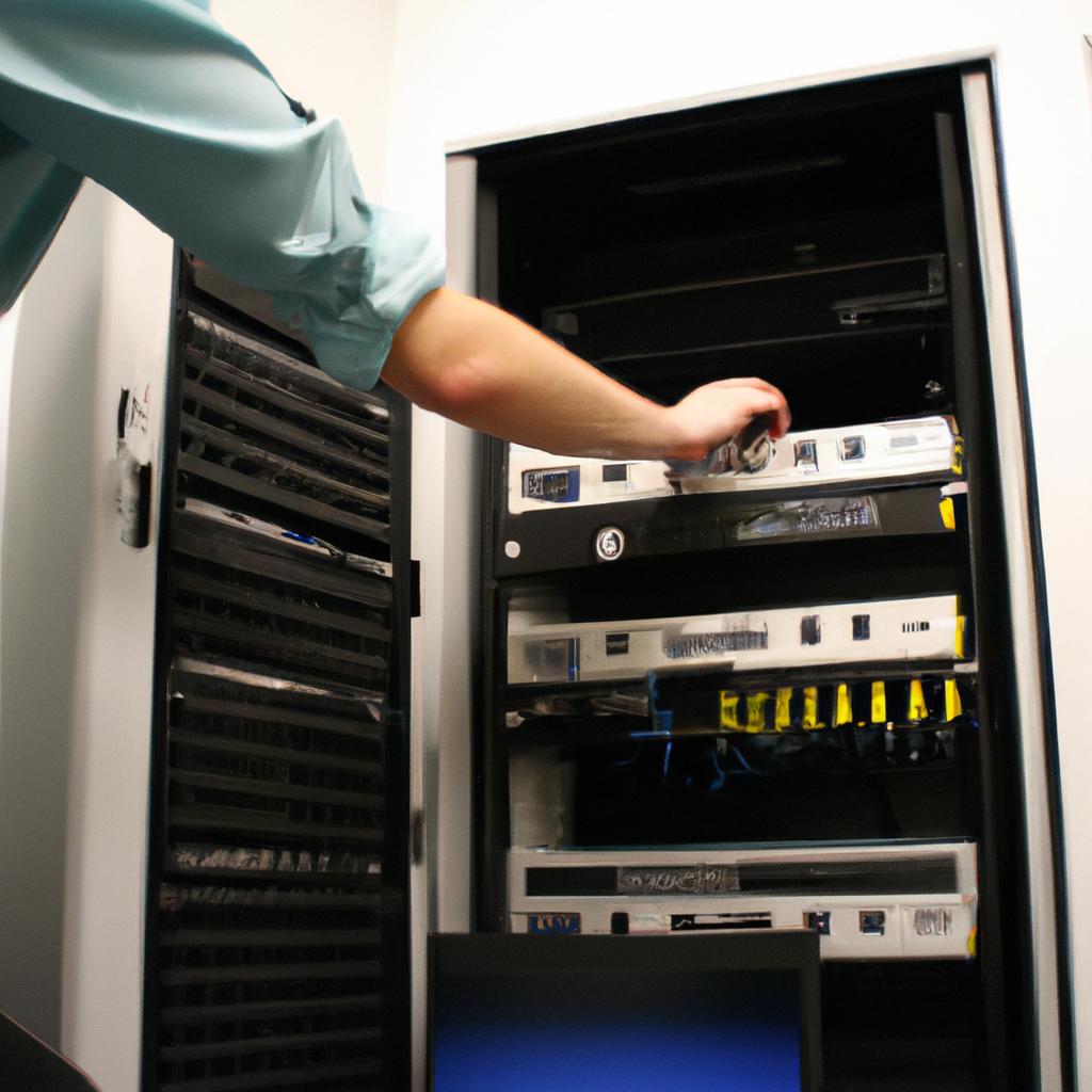 Person working with computer servers