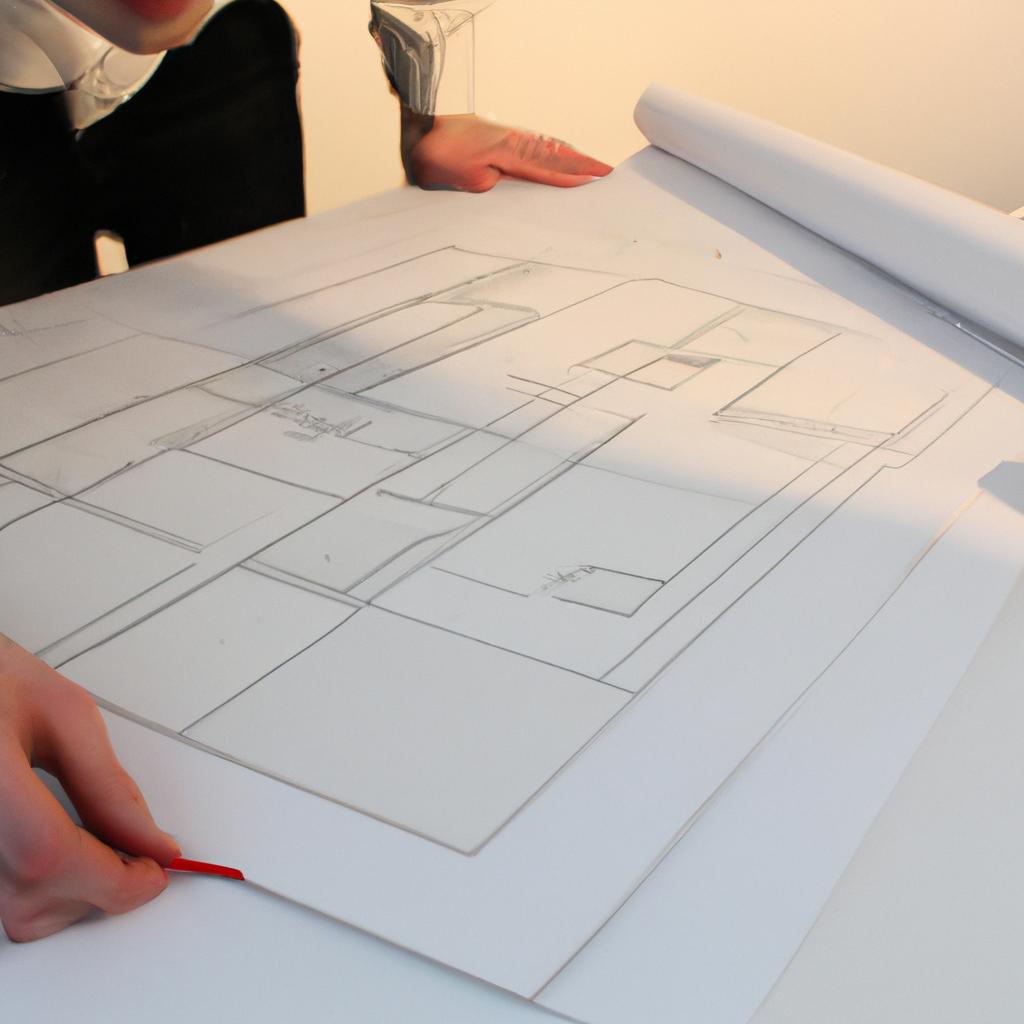 Person working on architectural plans